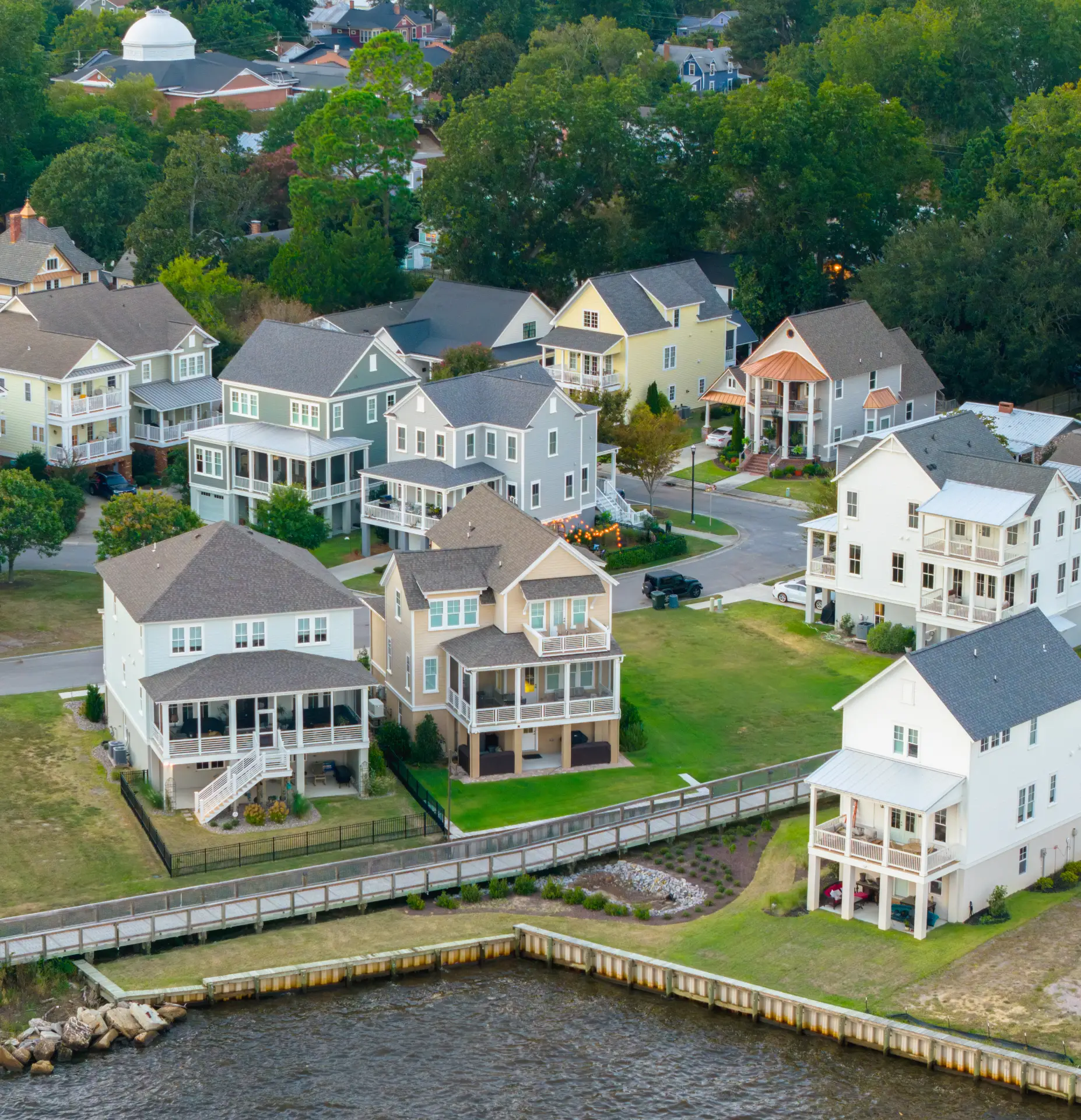 Aerial view of suburban neighborhood