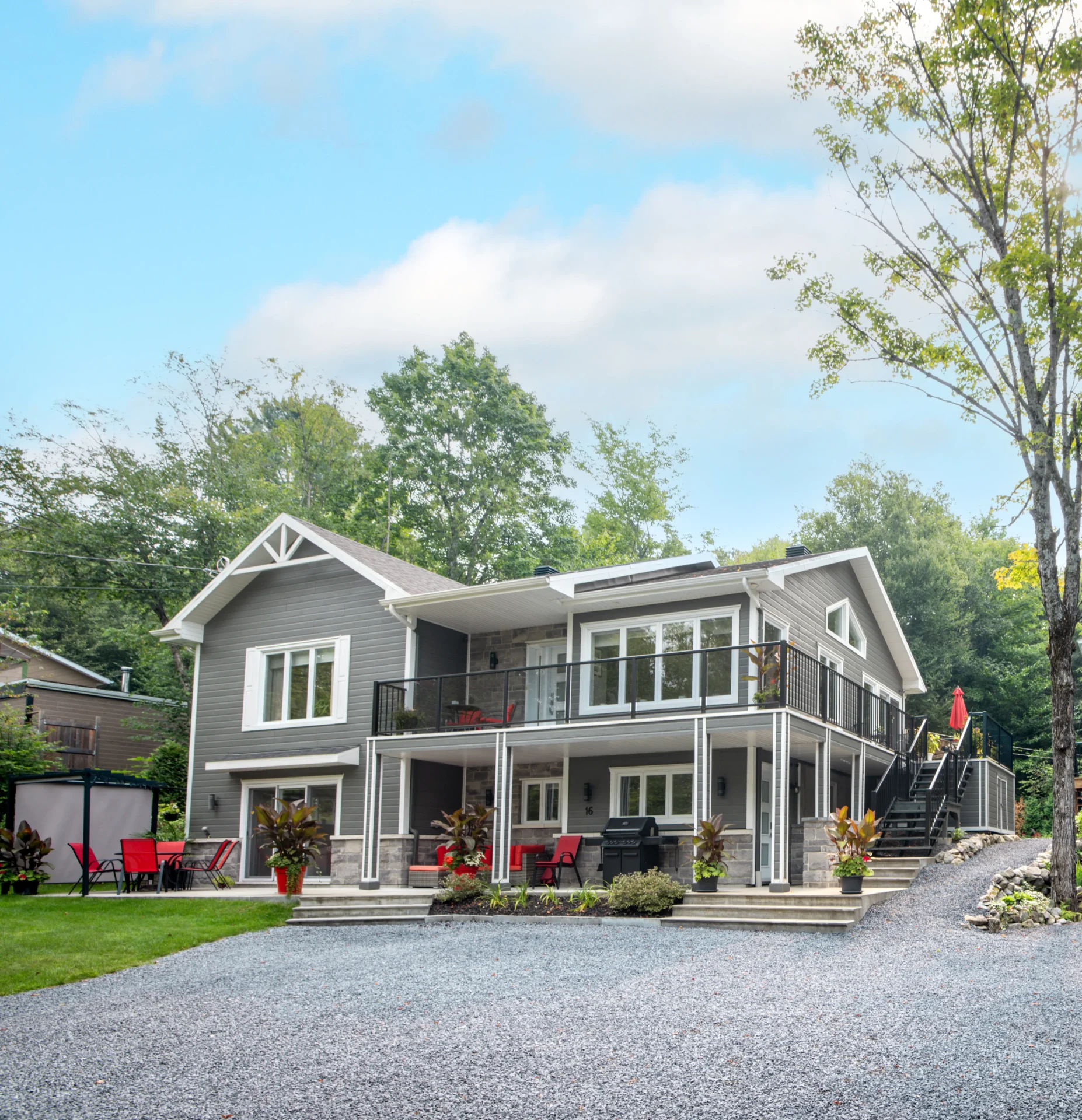 Contemporary house surrounded by trees